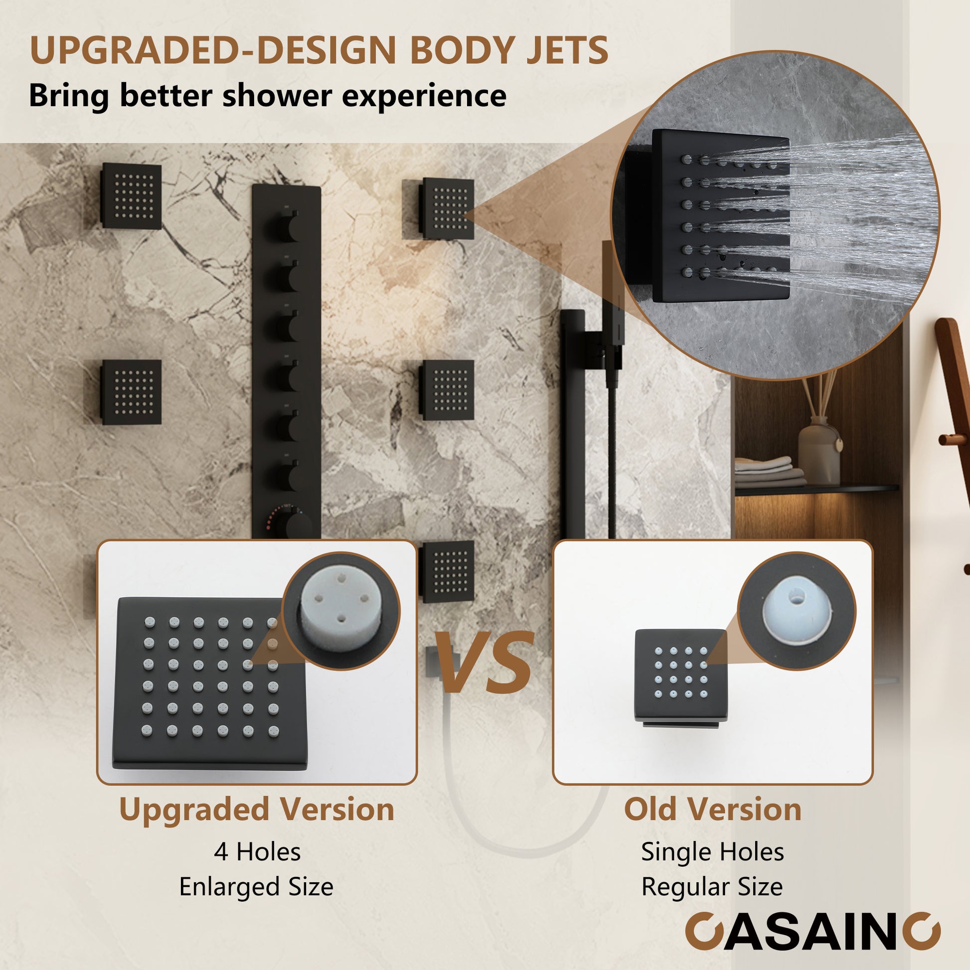 6-Function Luxury Thermostatic Shower System with 64 Color LED Lights & Slide Bar