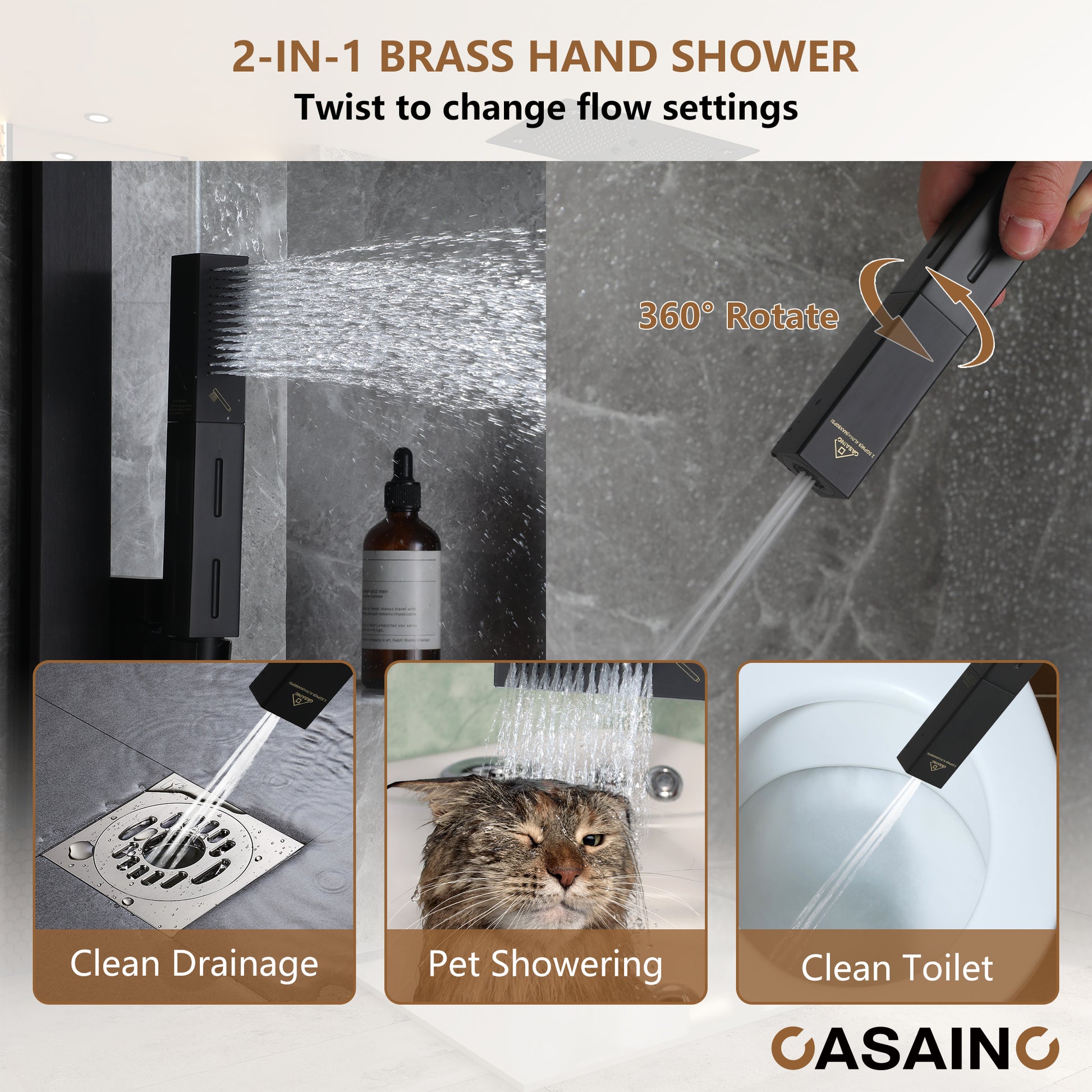 6-Function Luxury Thermostatic Shower System with 64 Color LED Lights & Slide Bar