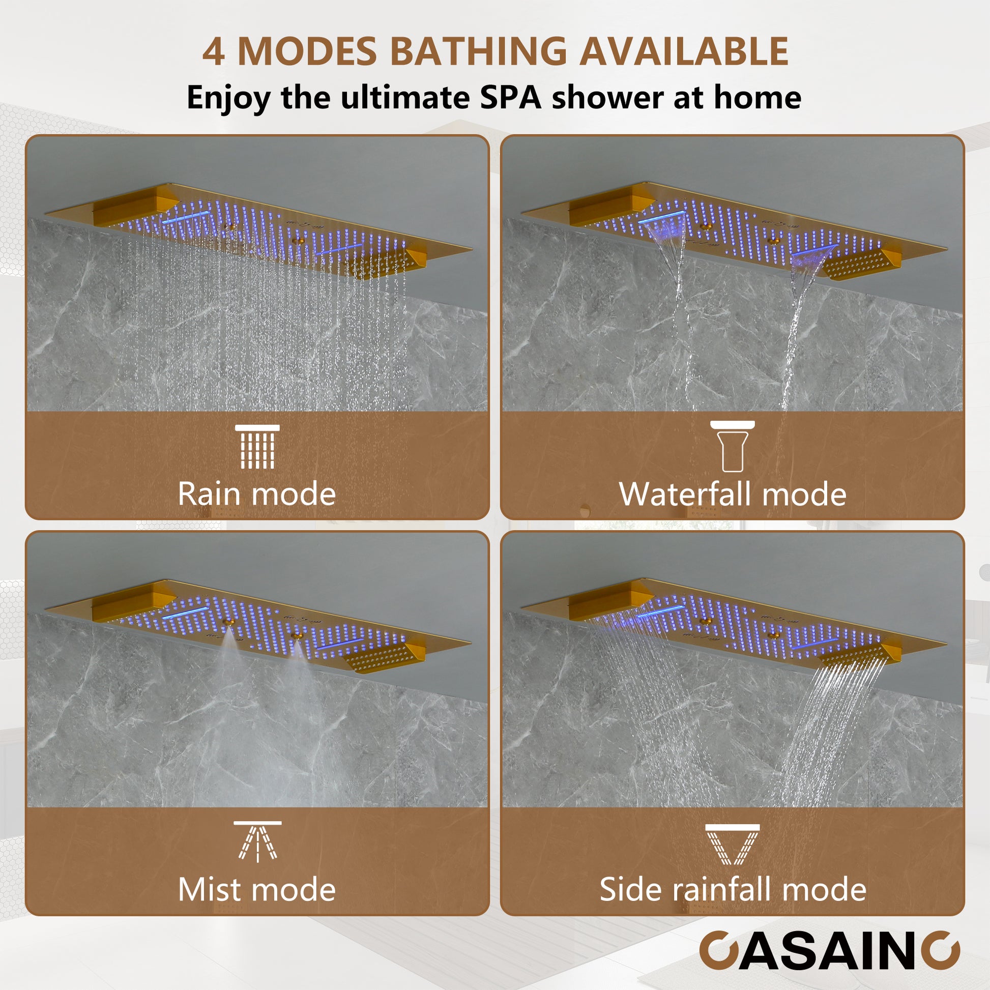Rectangle Thermostatic Complete Shower System with LED Lights & Slide Bar