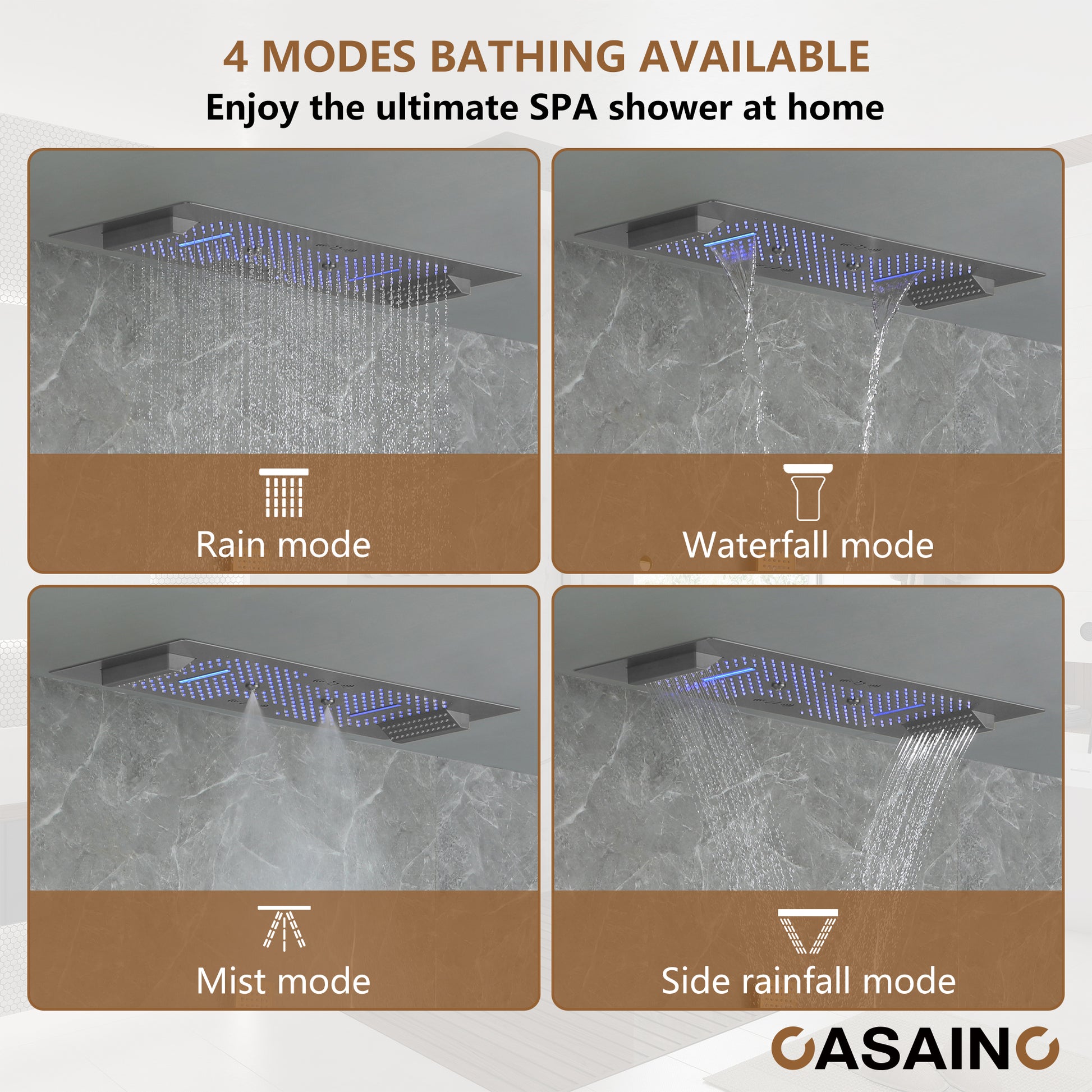 Rectangle Thermostatic Complete Shower System with LED Lights & Slide Bar