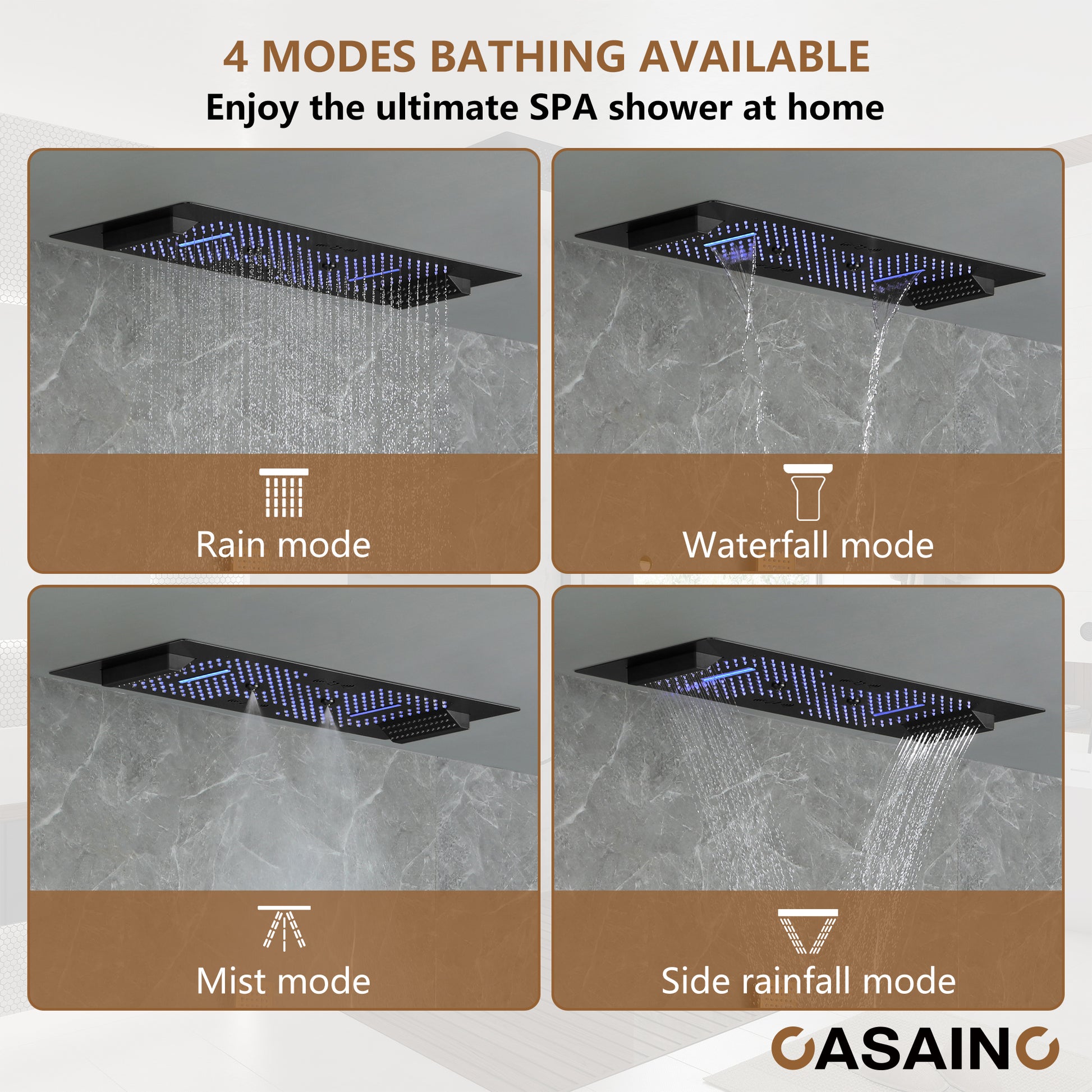 Rectangle Thermostatic Complete Shower System with LED Lights & Slide Bar