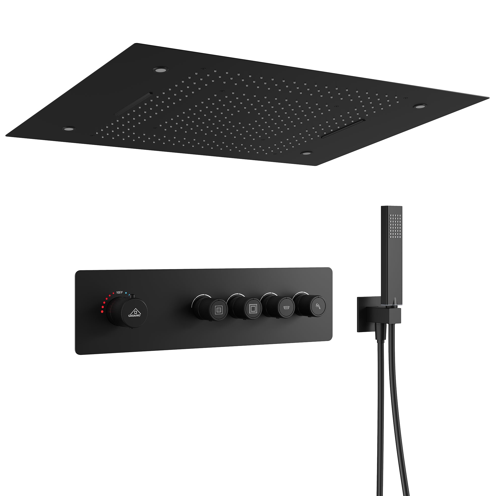 Rrectangular Ceiling-Mounted Thermostatic Shower System with LED Lights