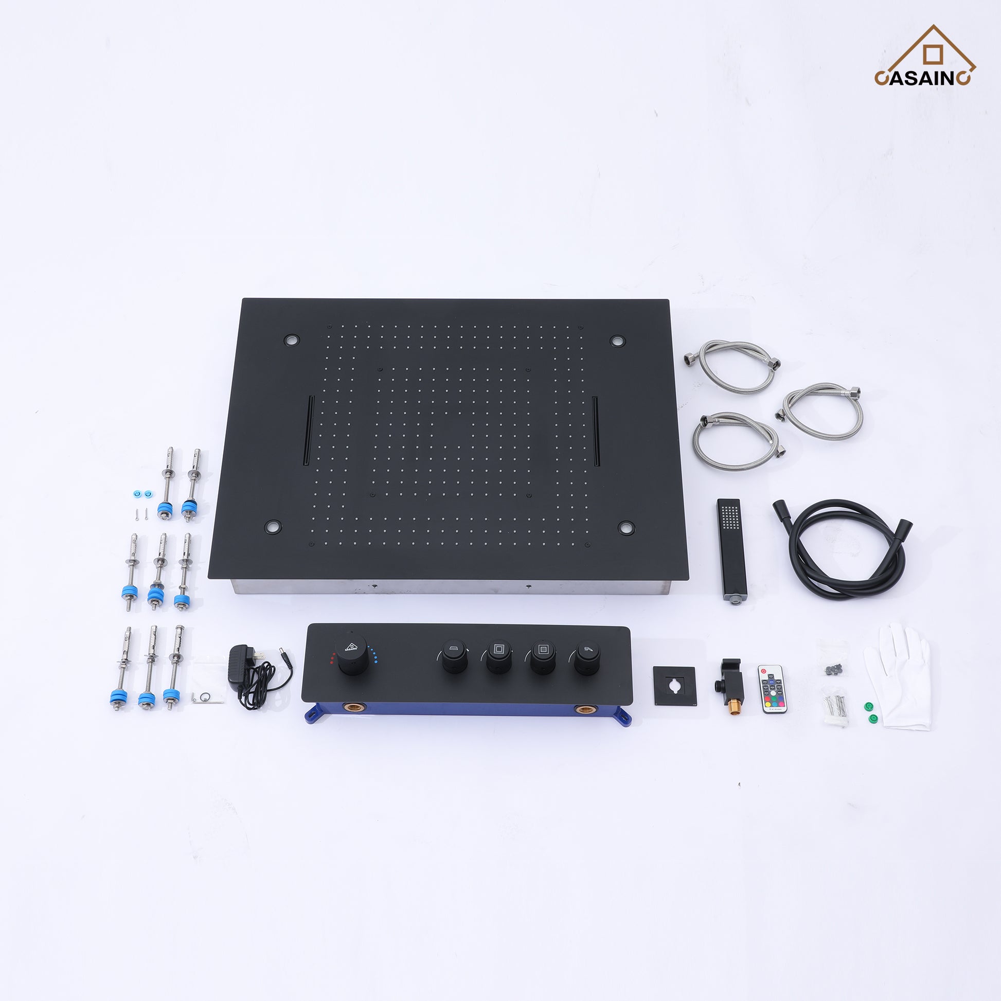 Rrectangular Ceiling-Mounted Thermostatic Shower System with LED Lights