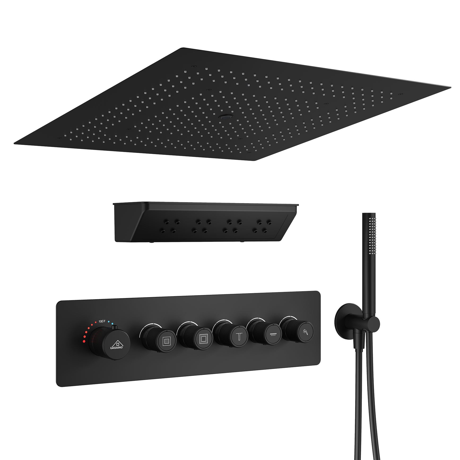 23.6" Luxurious 5-Function Ceiling-Mounted Thermostatic Shower System with Neck Spa Outlet