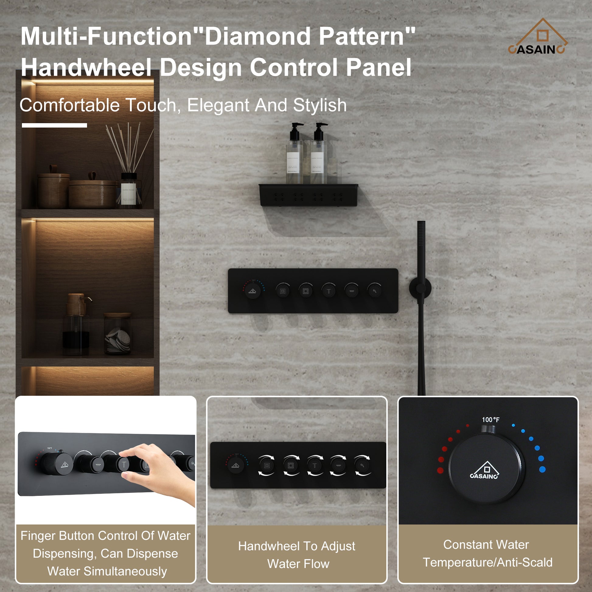 23.6" Luxurious 5-Function Ceiling-Mounted Thermostatic Shower System with Neck Spa Outlet