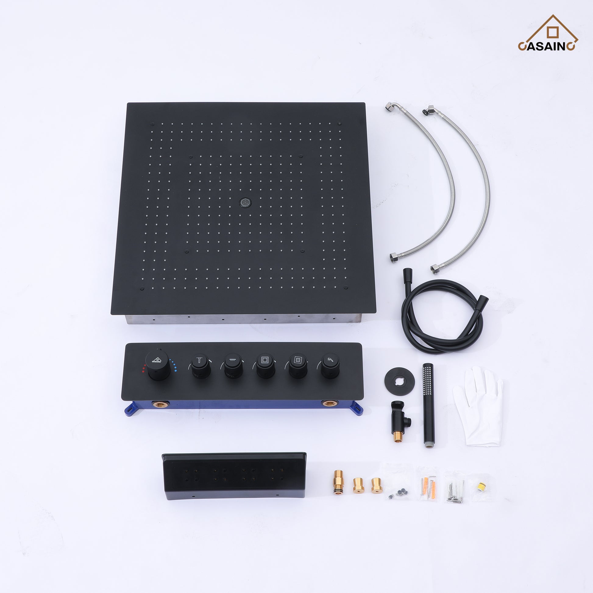 23.6" Luxurious 5-Function Ceiling-Mounted Thermostatic Shower System with Neck Spa Outlet