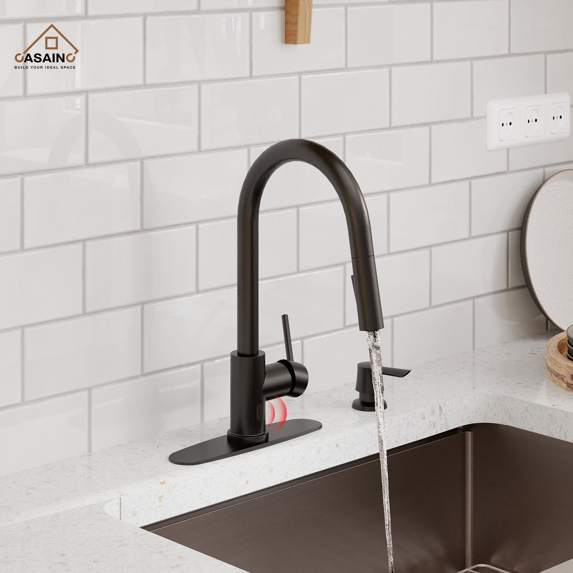 Matte Black Touchless Kitchen Faucet with Pull-Down Sprayer