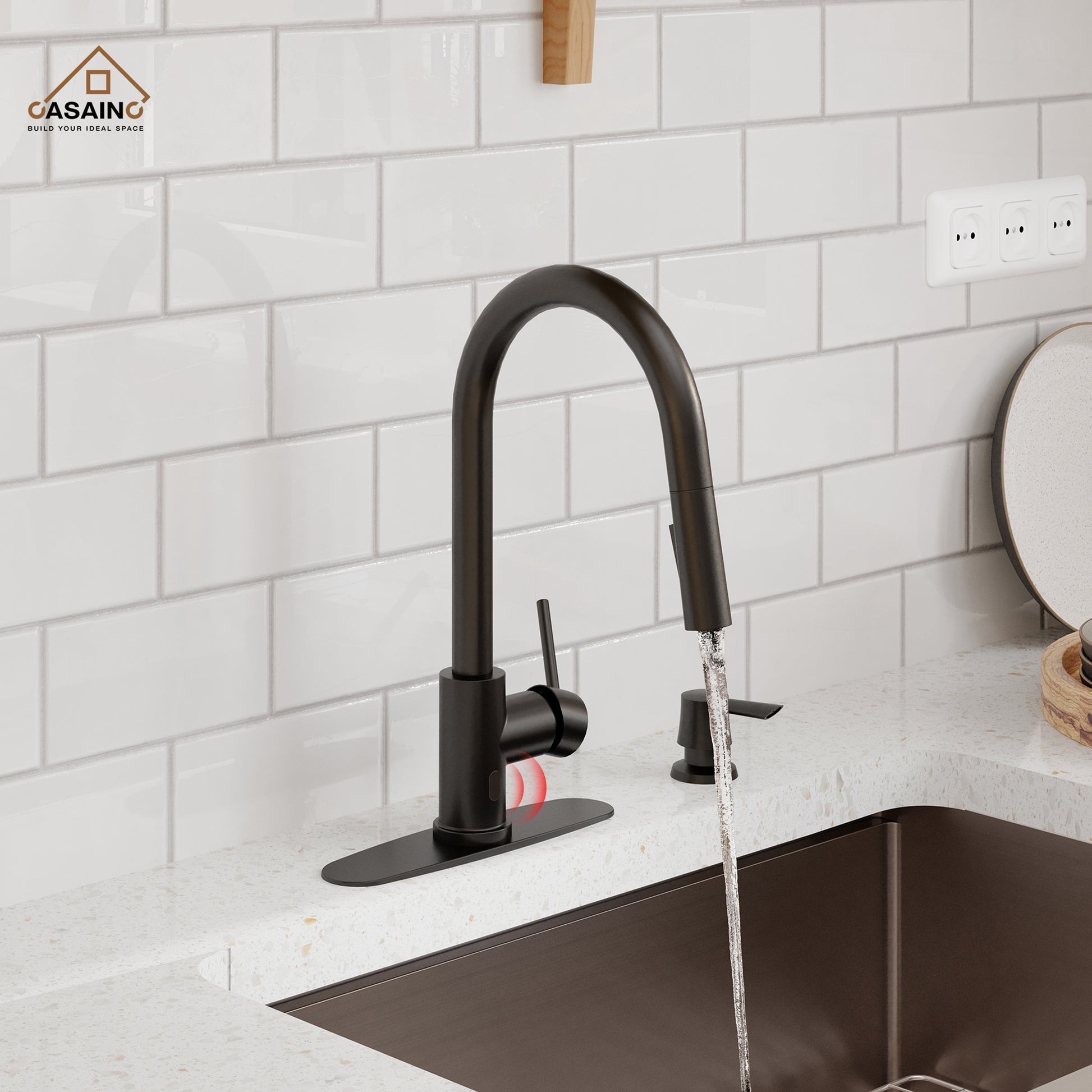 Matte Black Touchless Kitchen Faucet with Pull-Down Sprayer