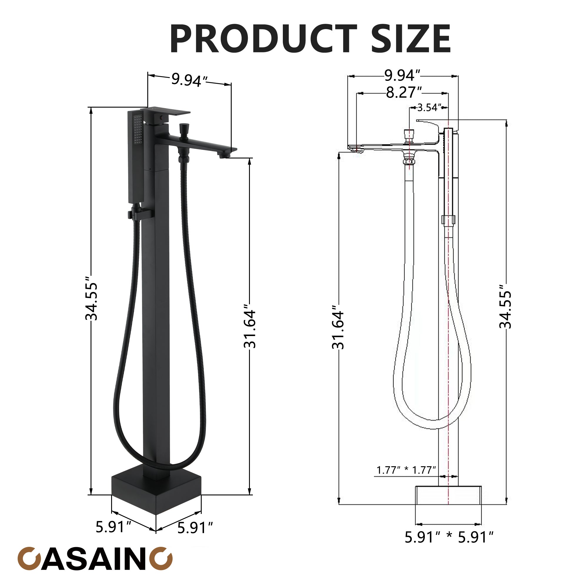 Waterfall Freestanding Bathtub Faucet with Hand Shower in Matte Black, Chrome Plated, Brushed Nickel, Brushed Gold