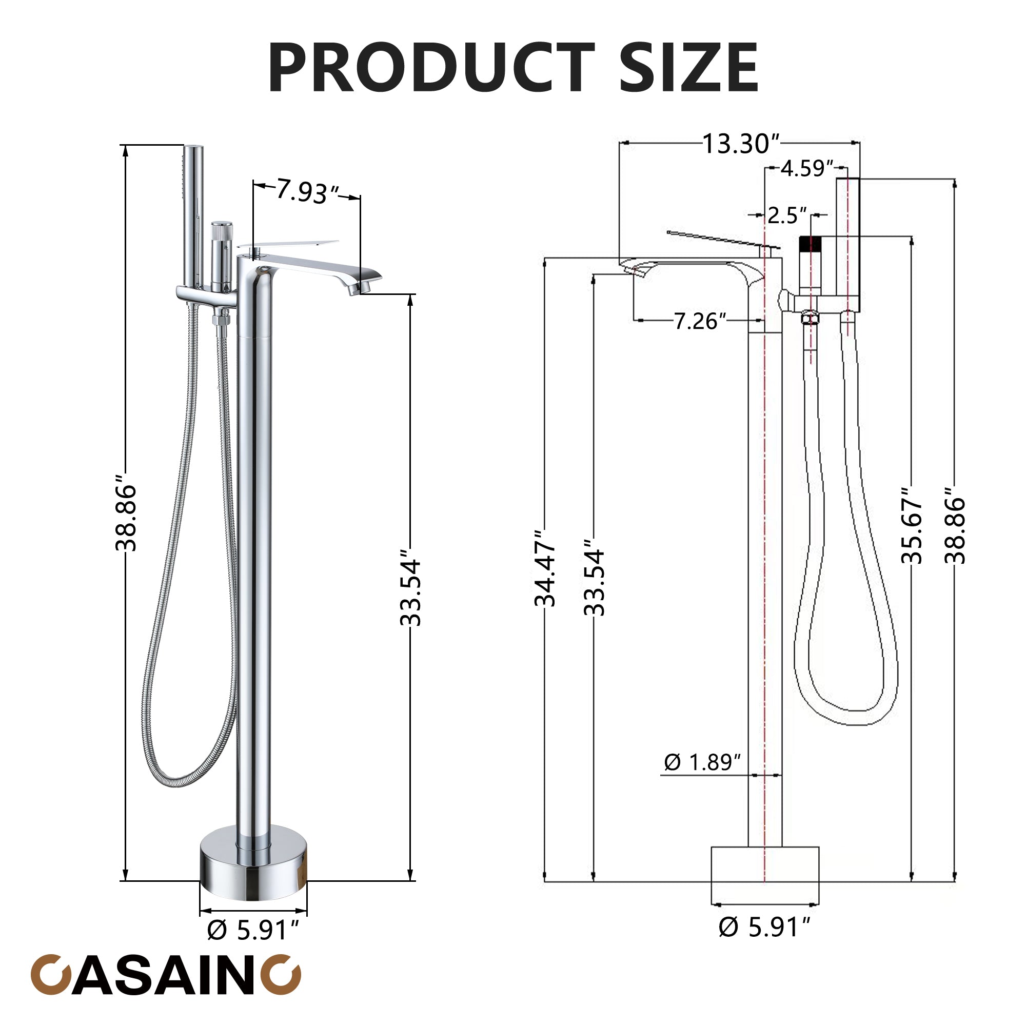 Freestanding Tub Faucet Floor Mounted Tub Filler with 150mm Handheld Hose