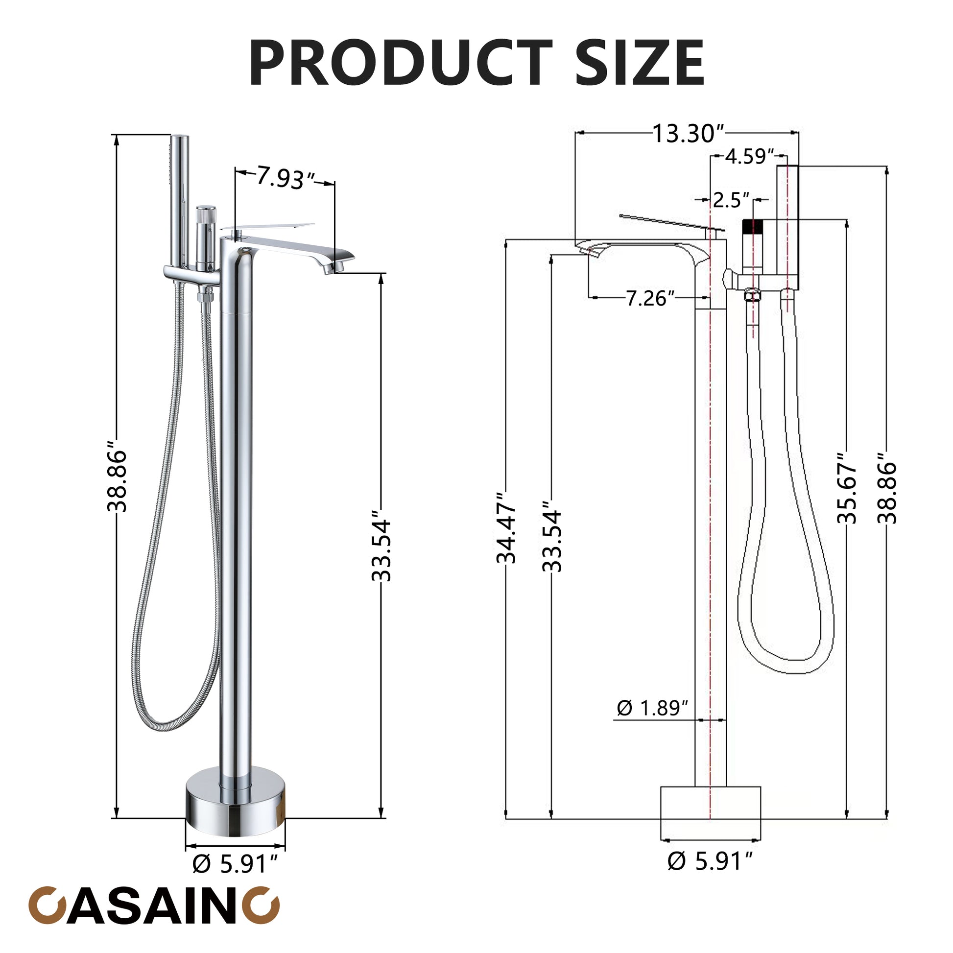 Freestanding Tub Faucet Floor Mounted Tub Filler with 150mm Handheld Hose