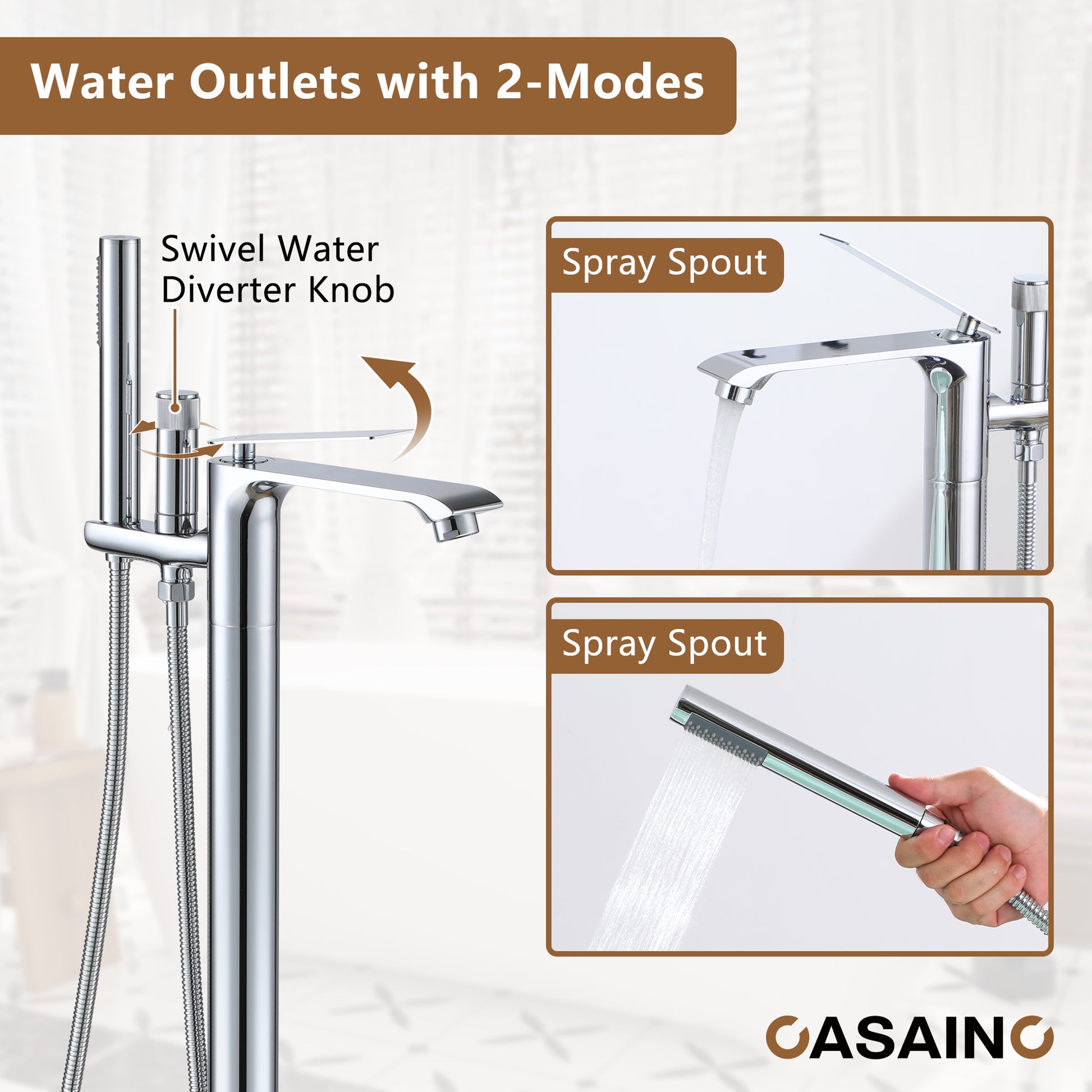 Freestanding Tub Faucet Floor Mounted Tub Filler with 150mm Handheld Hose