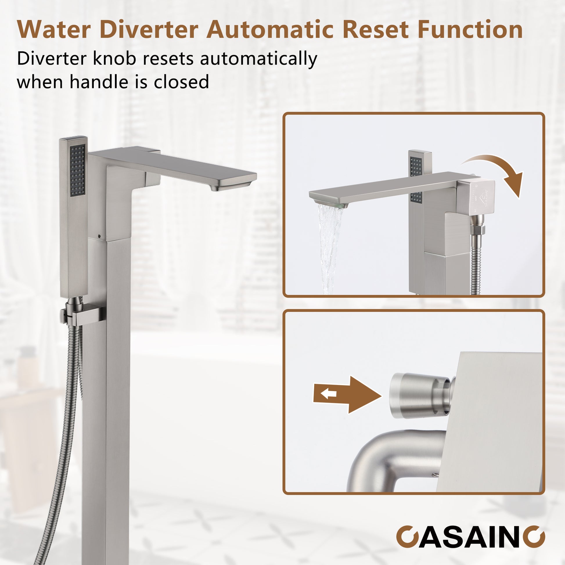Free Standing Tub Filler Brass Bathtub Faucet with Hand Held Shower