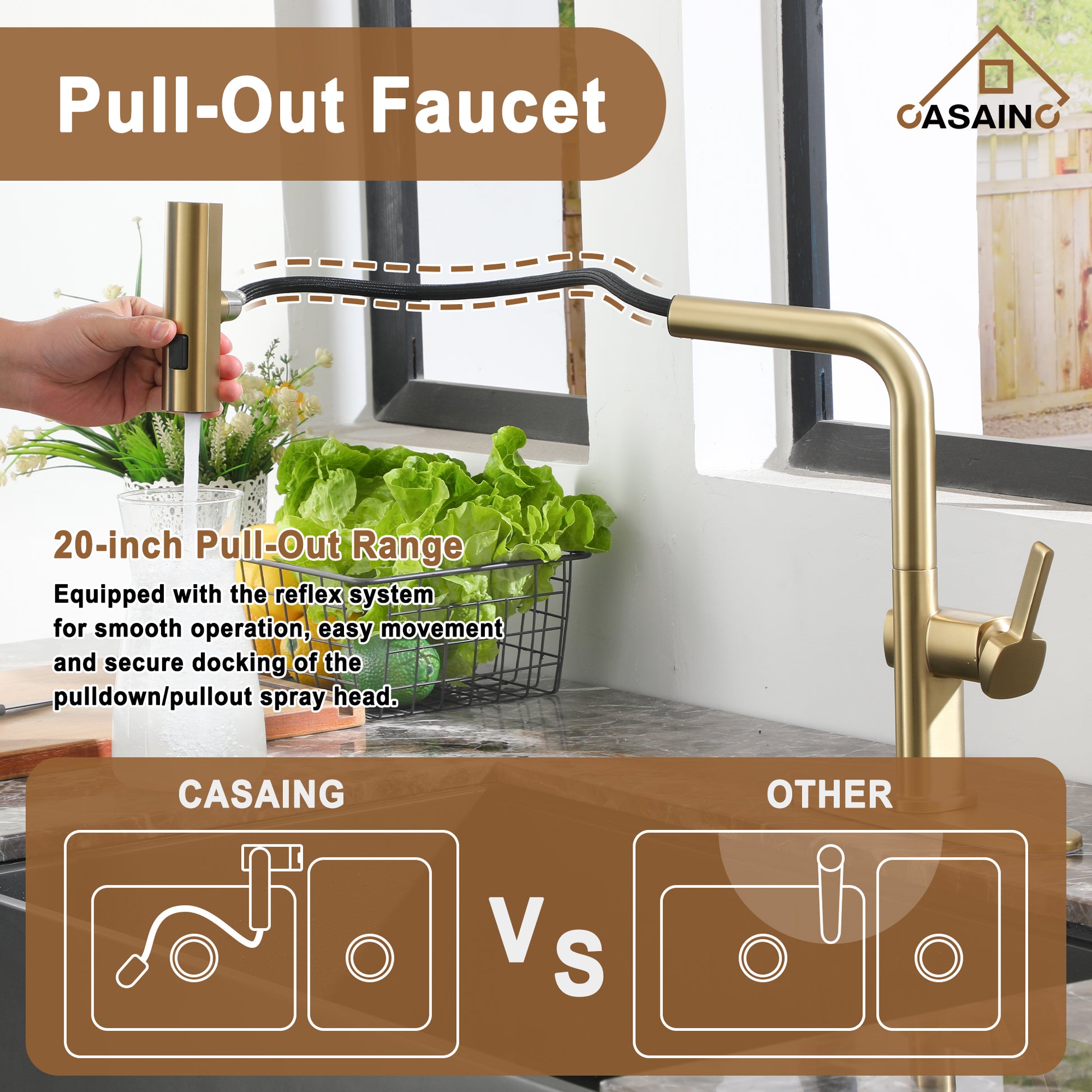 Single Handle Pull-Out Kitchen Faucet with 3 Functions Spray