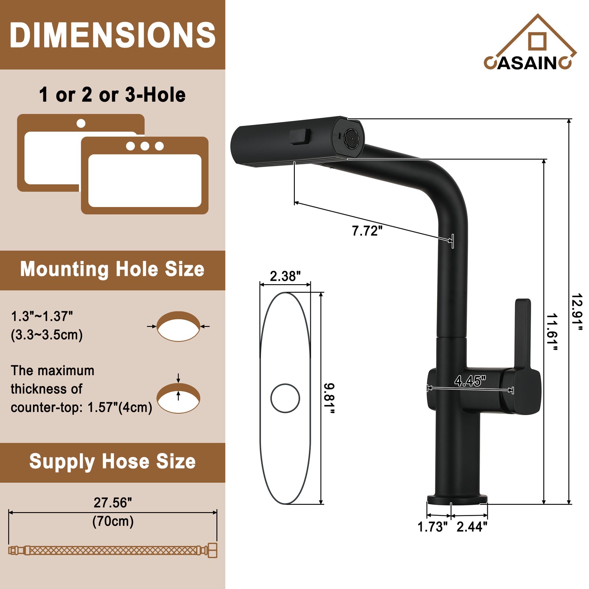 Single Handle Pull-Out Kitchen Faucet with 3 Functions Spray