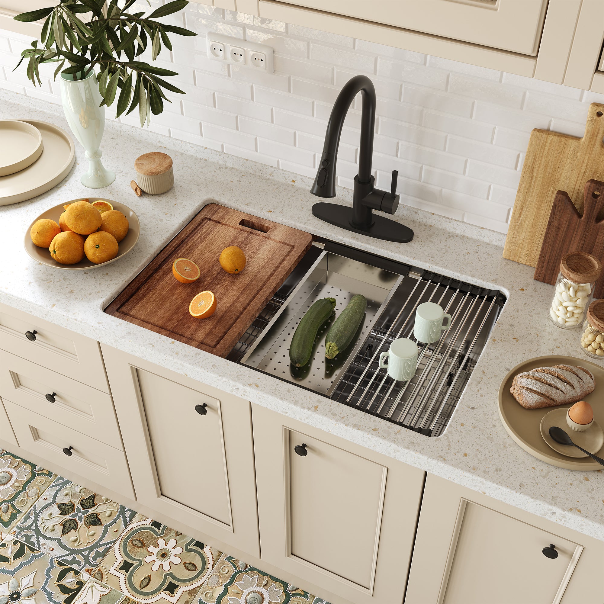 CASAINC 31 inch Stainless Steel Undermount Workstation Kitchen Sink