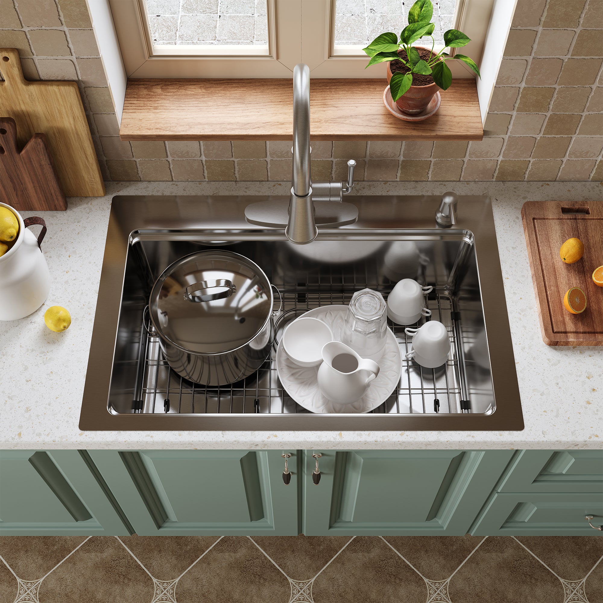 CASAINC 33 inch Stainless Steel Topmount Workstation Kitchen Sink