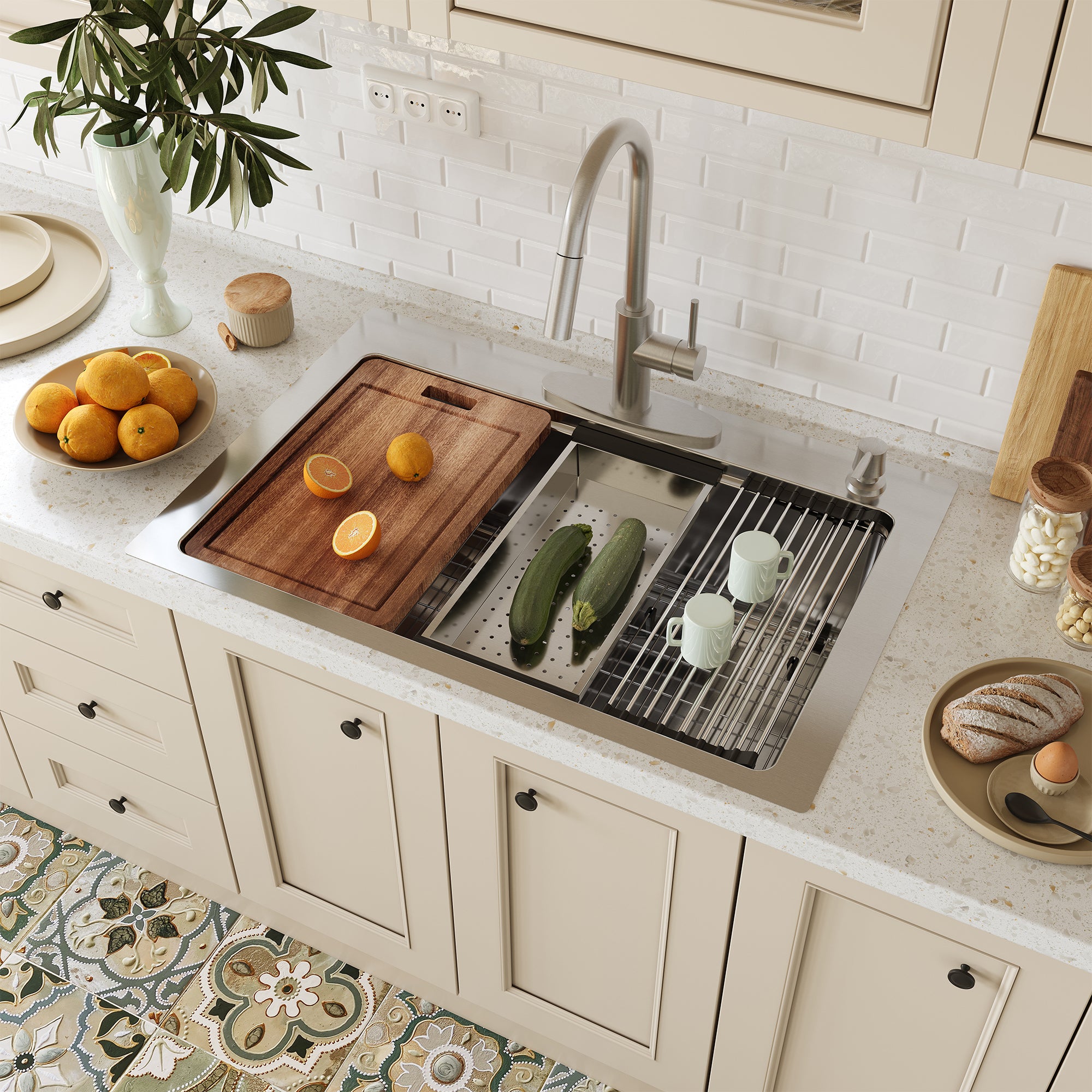 CASAINC 33 inch Stainless Steel Topmount Workstation Kitchen Sink