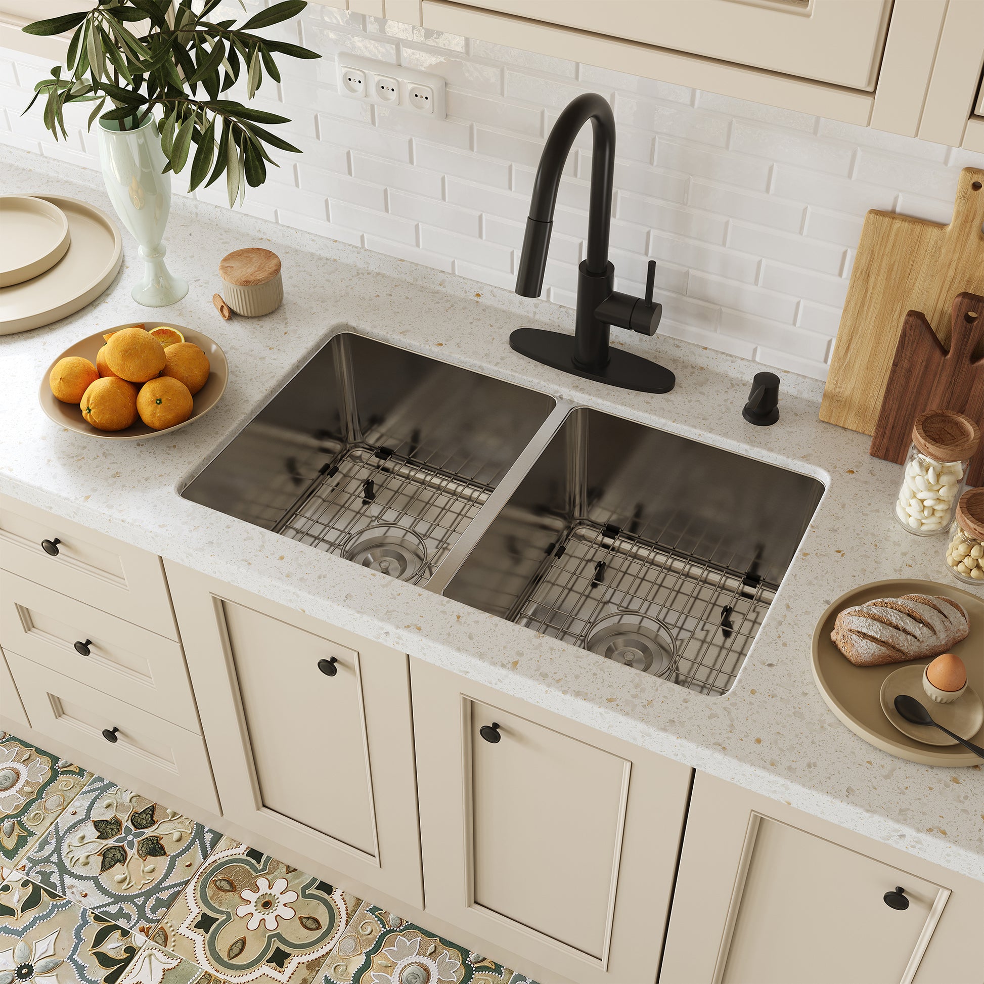 CASAINC 31 inch SUS304 Stainless Steel Double Bowl Undermount Workstation Kitchen Sink 18 gauge