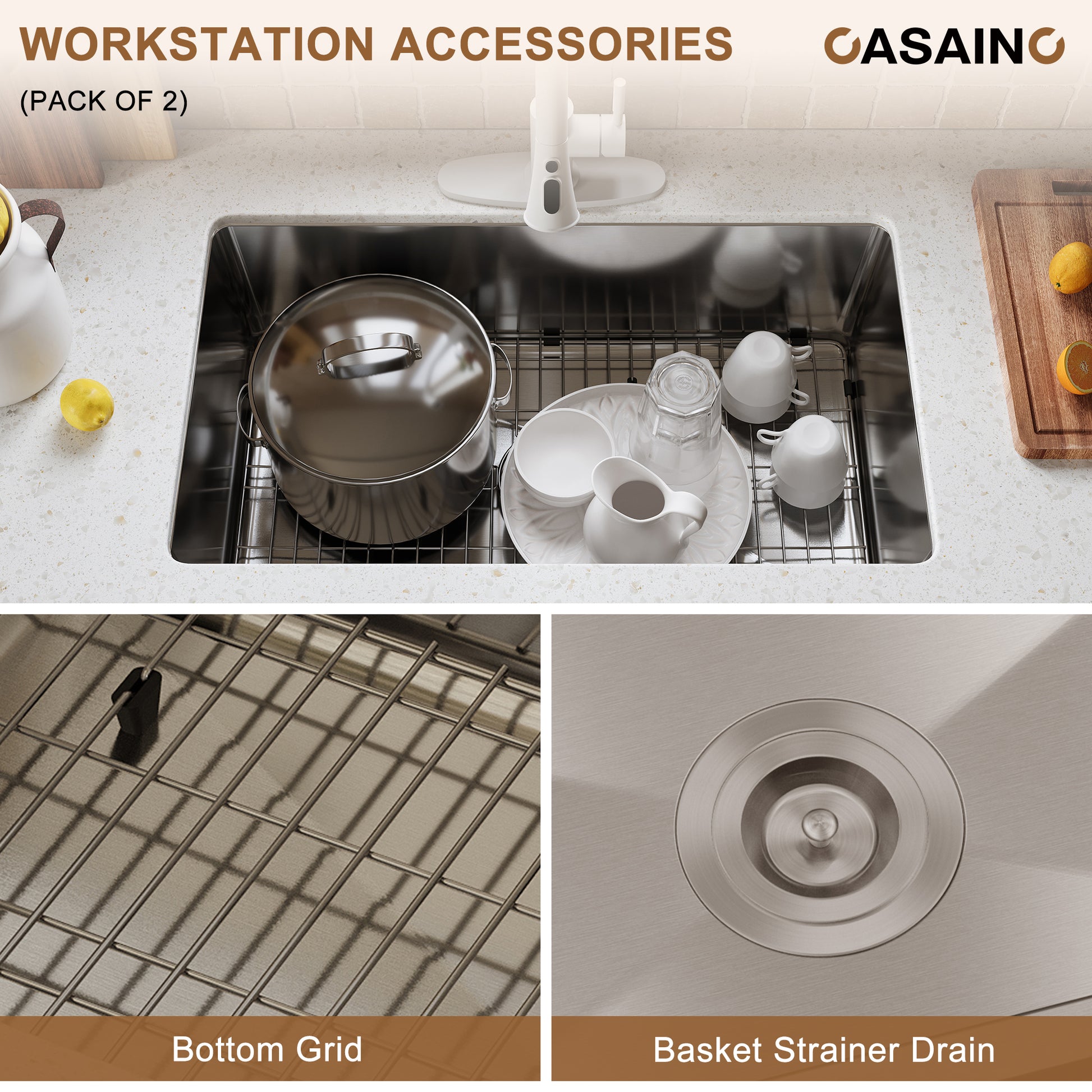 CASAINC 31 inch SUS304 Stainless Steel Undermount Workstation Kitchen Sink 18 gauge