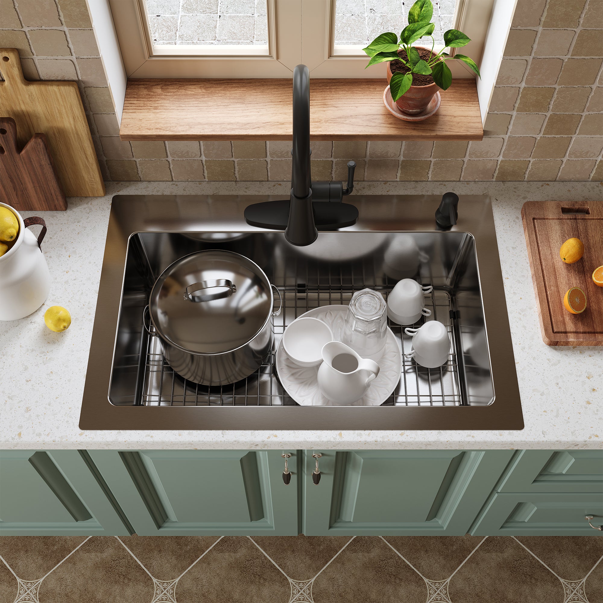 CASAINC 33 inch SUS304 Stainless Steel Topmount Workstation Kitchen Sink 18 gauge