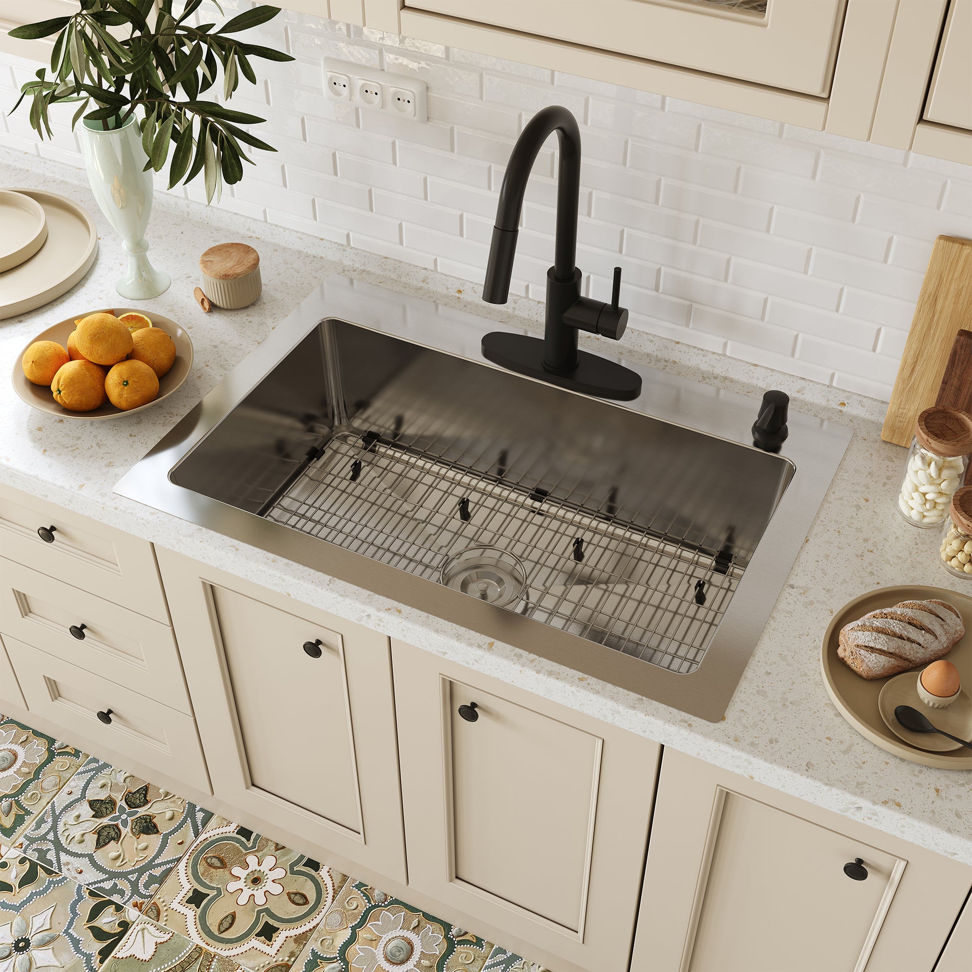 CASAINC 33 inch SUS304 Stainless Steel Topmount Workstation Kitchen Sink 18 gauge