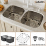 CASAINC 32 inch SUS304 Stainless Steel Double Bowl Undermount Workstation Kitchen Sink 18 gauge