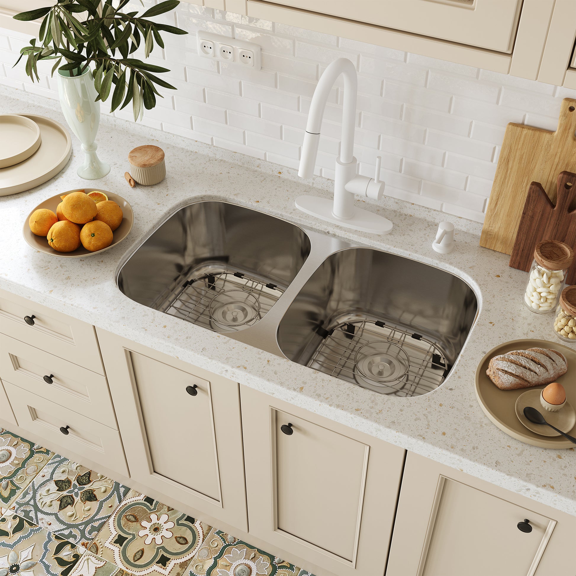 CASAINC 32 inch SUS304 Stainless Steel Double Bowl Undermount Workstation Kitchen Sink 18 gauge