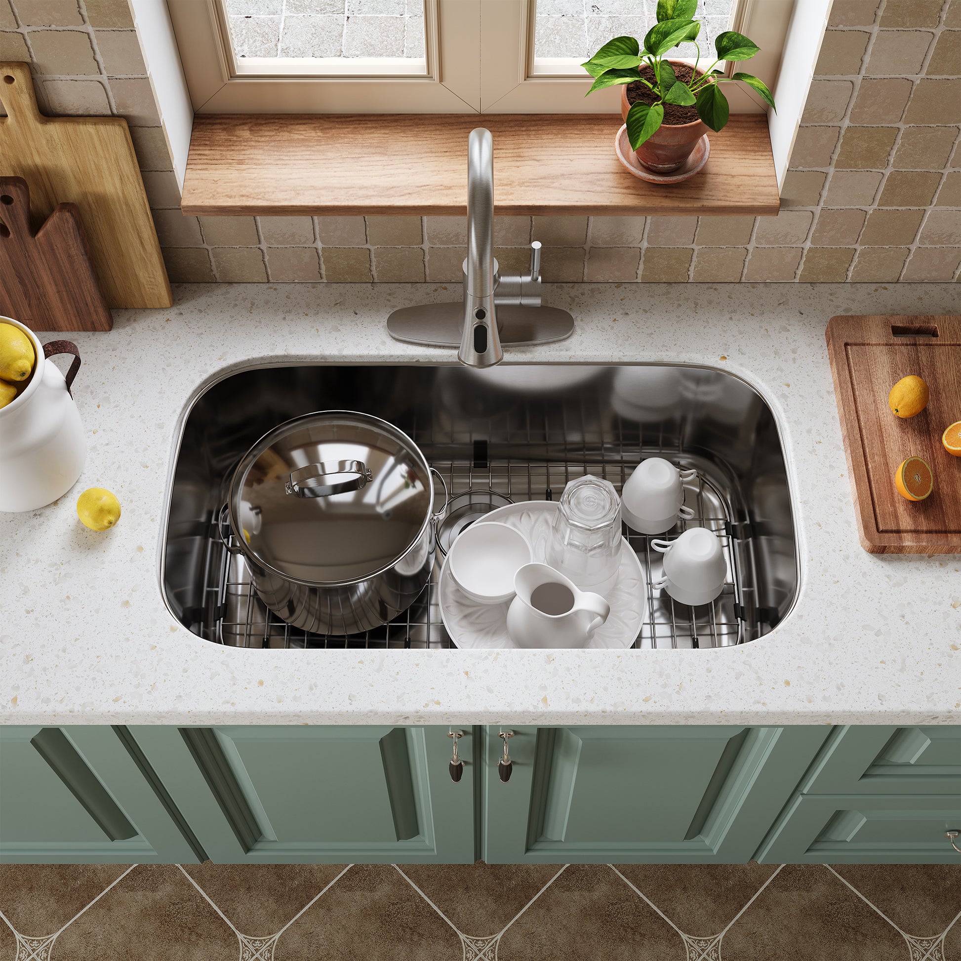CASAINC 32 inch SUS304 Stainless Steel Single Bowl Undermount Workstation Kitchen Sink 18 gauge