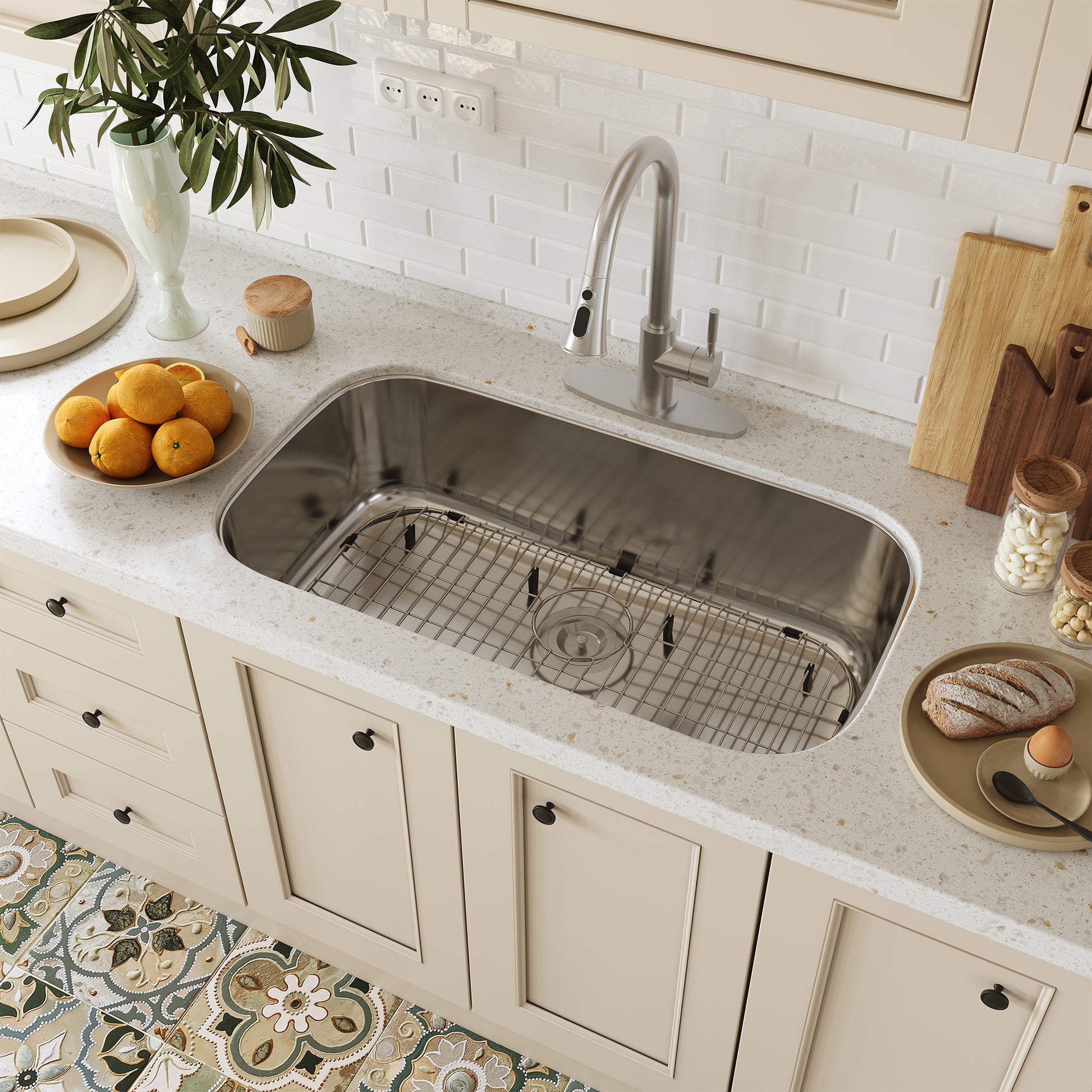 CASAINC 32 inch SUS304 Stainless Steel Single Bowl Undermount Workstation Kitchen Sink 18 gauge