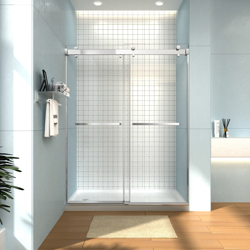 Shower Door 72" W x 76" H Dual Panel Frameless Bypass Sliding Shower Door, Reversible Entry Design