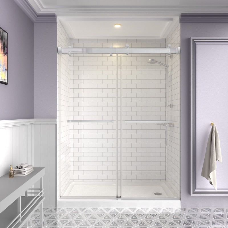 Shower Door 60" W x 66" H Dual Panel Frameless Bypass Sliding Shower Door with Soft Closing