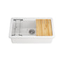 33 Inch White Fireclay Kitchen Sink Undermount Single Bowl with Sleek Glossy Finish