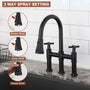 2 Handle 3-Hole Widespread Kitchen Faucet with 3-Mode Aerator and 360° Swivel Spout