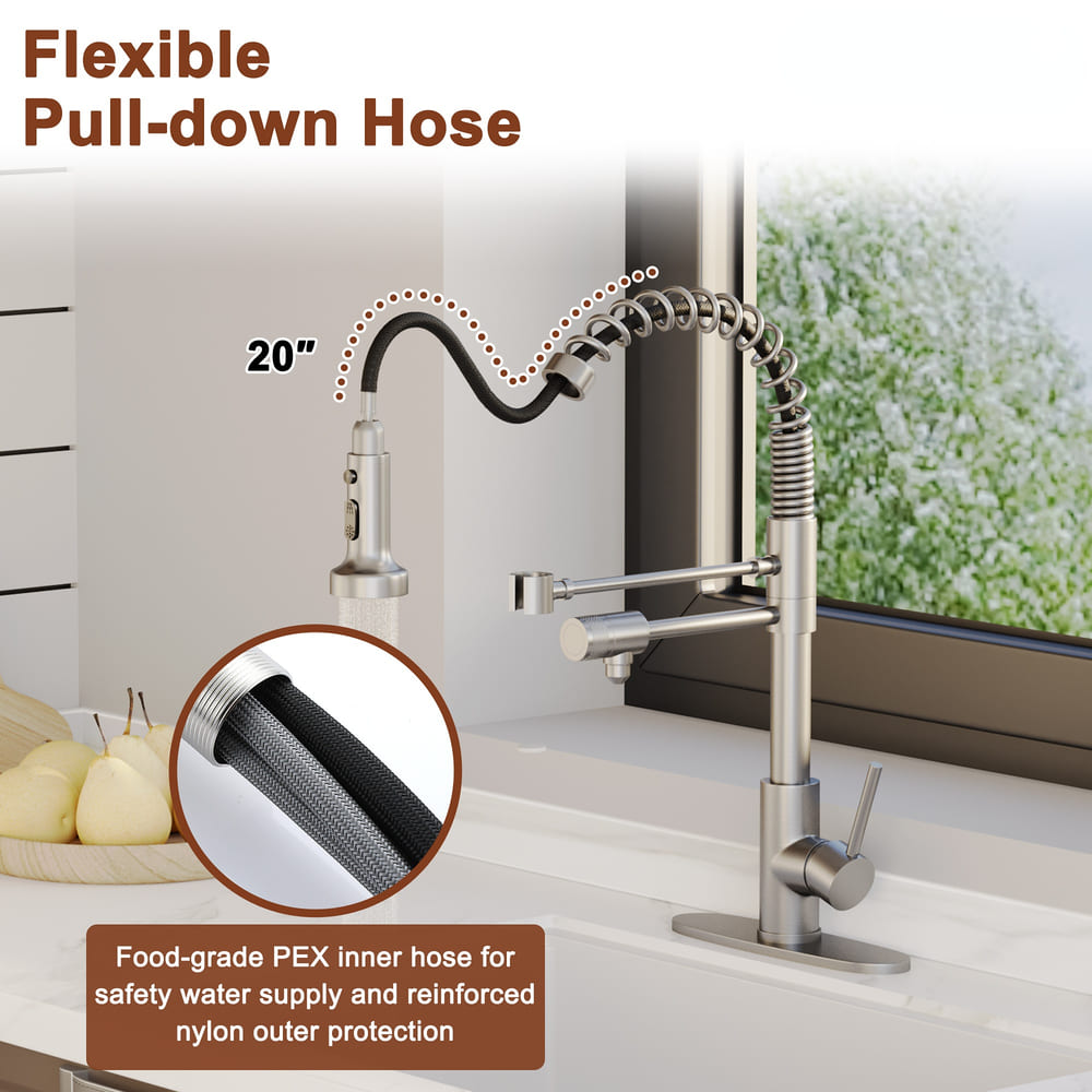 Pull-Down Kitchen Faucet with Purified Water Port - 3 Function Spray & Deck Plate