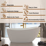 CASAINC 59/67" Matte White Stone Resin Adult Freestanding Soaking Tub with Cushions