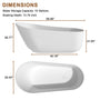 CASAINC 59/67" Matte White Stone Resin Adult Freestanding Soaking Tub with Cushions