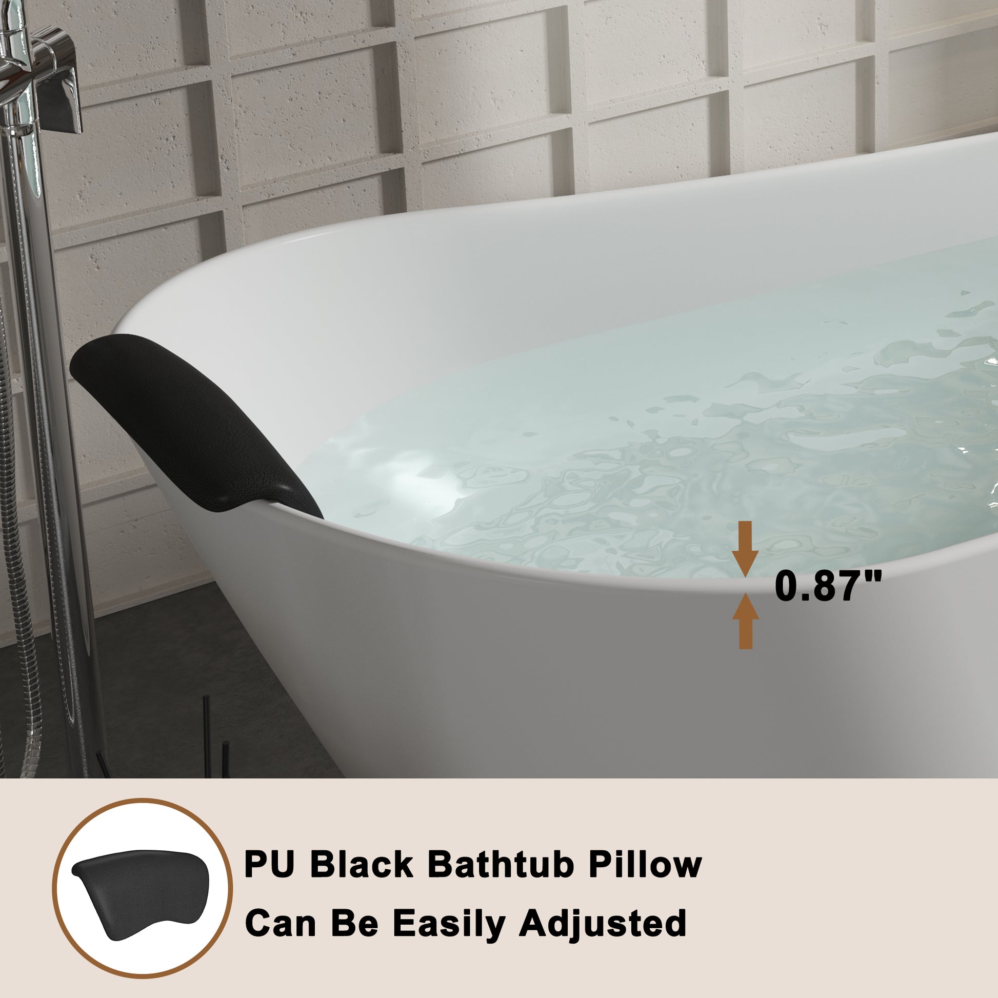 CASAINC 59/67" Matte White Stone Resin Adult Freestanding Soaking Tub with Cushions