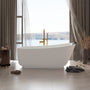 CASAINC 59/67" Matte White Stone Resin Adult Freestanding Soaking Tub with Cushions