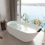 CASAINC 59/67" Matte White Stone Resin Adult Freestanding Soaking Tub with Cushions