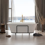CASAINC 67/71" Matte White Stone Resin Adult Freestanding Soaking Tub with Cushions