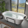 CASAINC 67/71" Matte White Stone Resin Adult Freestanding Soaking Tub with Cushions