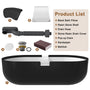 CASAINC 67/71" Black Outside and White Inside Artificial Stone Adult Freestanding Soaking Tub with Cushions and Shelves
