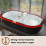 CASAINC 67/71" Black Outside and White Inside Artificial Stone Adult Freestanding Soaking Tub with Cushions and Shelves