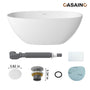 59"/63"/67" Freestanding Oval Solid Surface Stone Bathtub with Center Drain and cUPc Certification, Matte White (With/without Tub Faucet)