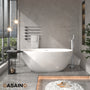 59"/63"/67" Freestanding Oval Solid Surface Stone Bathtub with Center Drain and cUPc Certification, Matte White (With/without Tub Faucet)