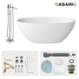 59"/63"/67" Freestanding Oval Solid Surface Stone Bathtub with Center Drain and cUPc Certification, Matte White (With/without Tub Faucet)