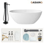 59"/63"/67" Freestanding Oval Solid Surface Stone Bathtub with Center Drain and cUPc Certification, Matte White (With/without Tub Faucet)