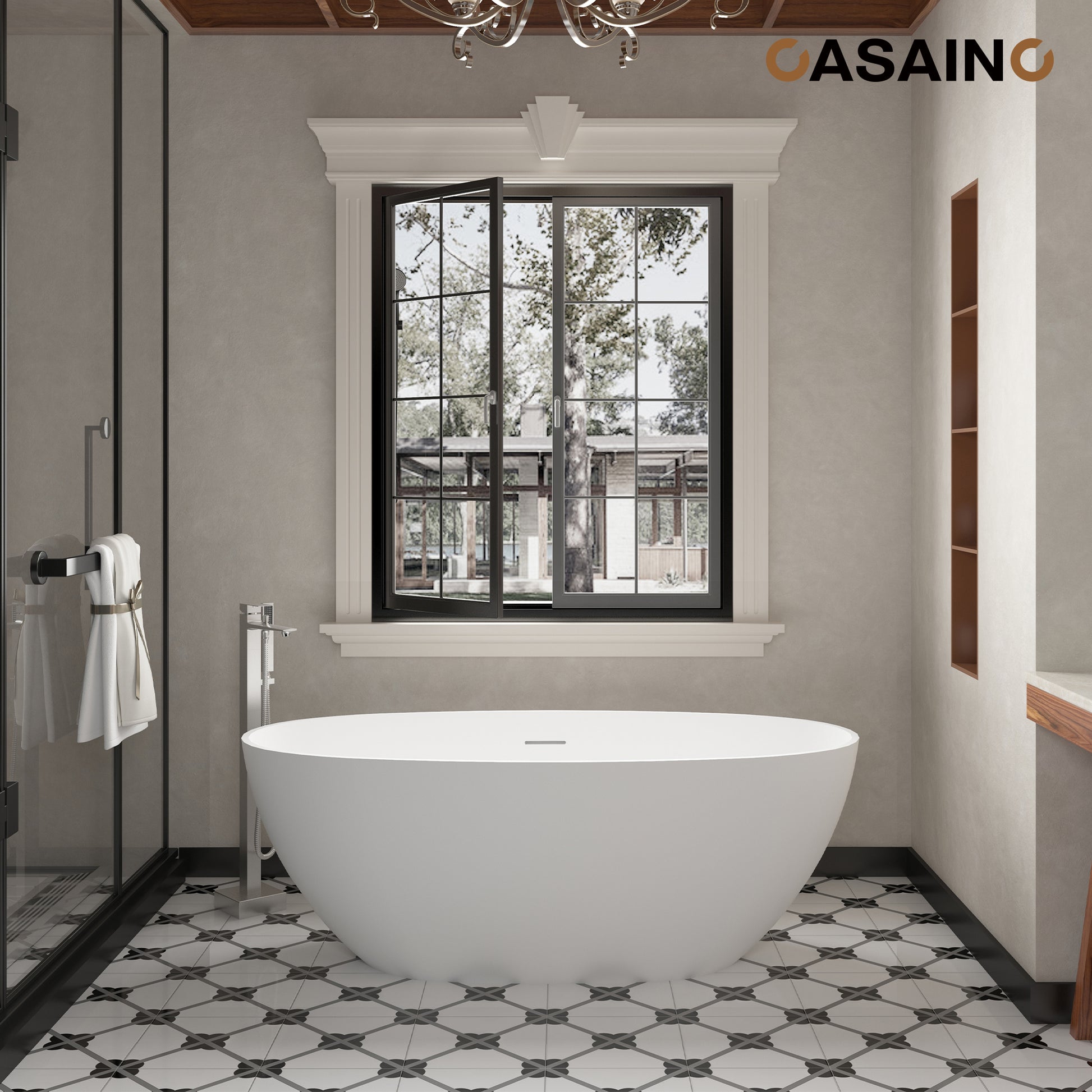 59"/63"/67" Freestanding Oval Solid Surface Stone Bathtub with Center Drain and cUPc Certification, Matte White (With/without Tub Faucet)