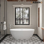 59"/63"/67" Freestanding Oval Solid Surface Stone Bathtub with Center Drain and cUPc Certification, Matte White (With/without Tub Faucet)